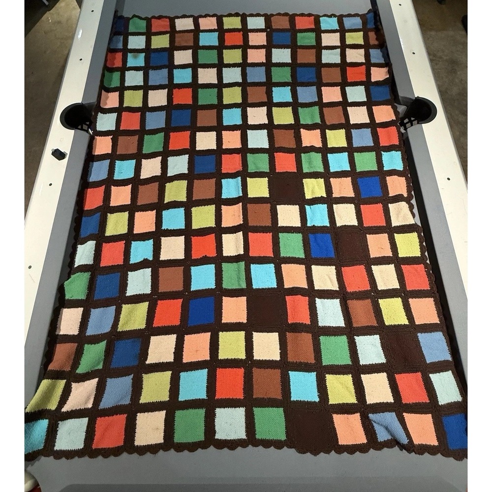 Vtg Handmade Granny Square Crochet Afghan Throw Blanket 48 X 64 Multicolor